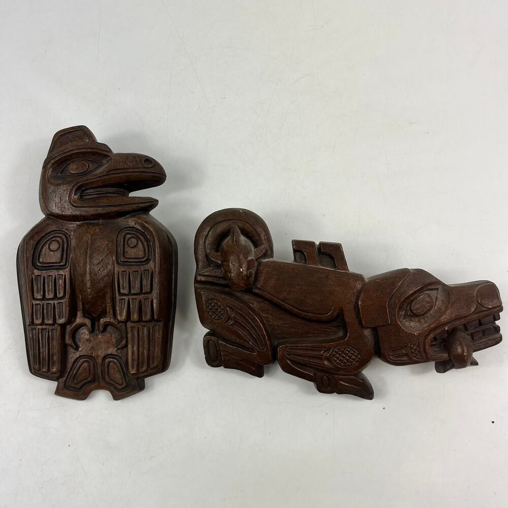 Northwest Coast Style Thunderbird & Wasco Sea Monster Wall Plaques Canada Pair
